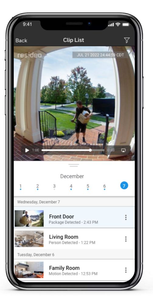 Video doorbell on the total connect app